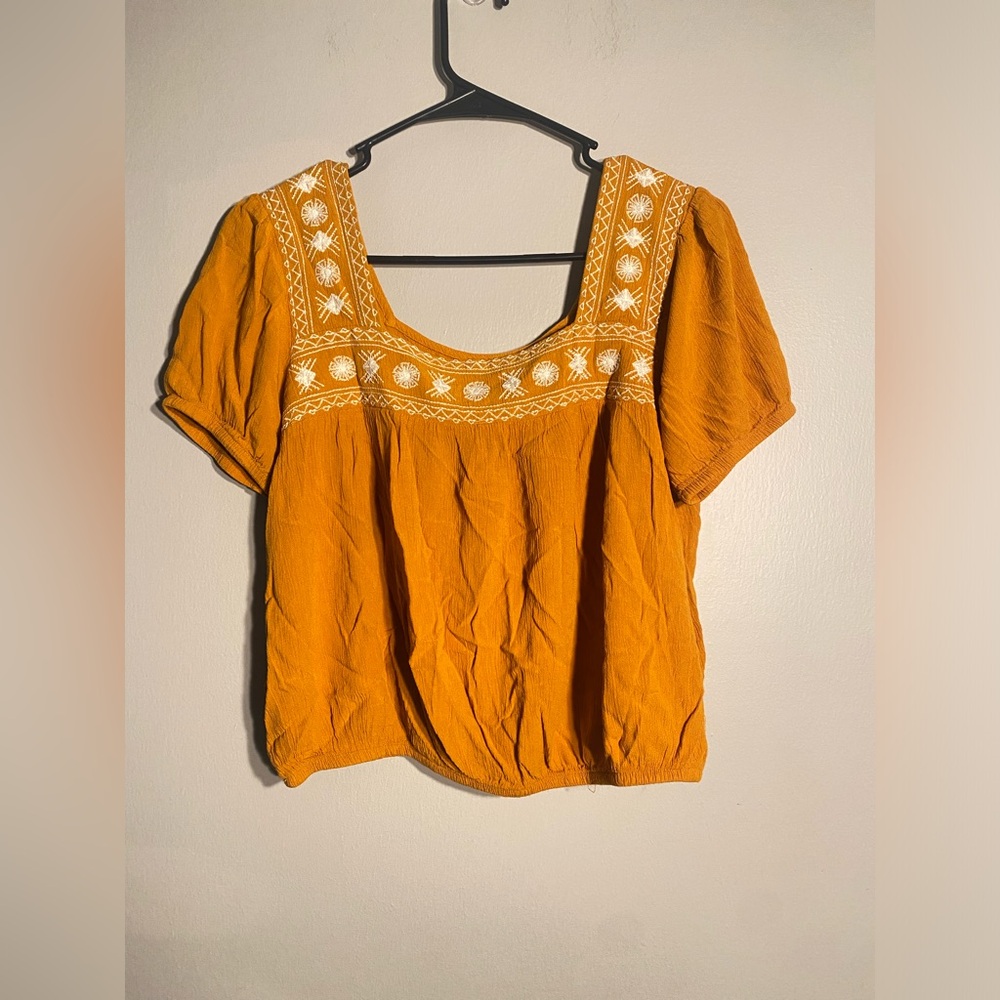 Item 122 Boho Embroidered Square-Neck Top in Mustard